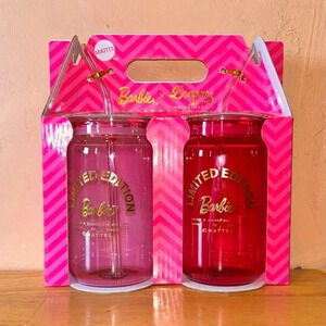 Set of 2 Dragon Glassware Limited Edition Pink Barbie Glass Tumblers.